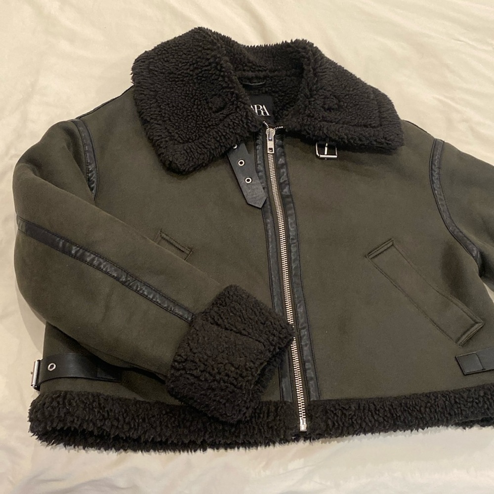 Zara green suede biker jacket